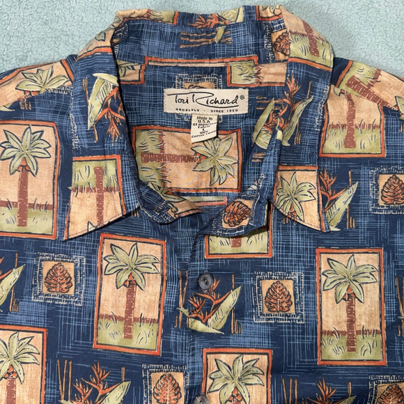 Tori Richard Other - Vintage Tori Richard Casual Button Down Shirt L Blue Brown Palm Tree Cotton Lawn